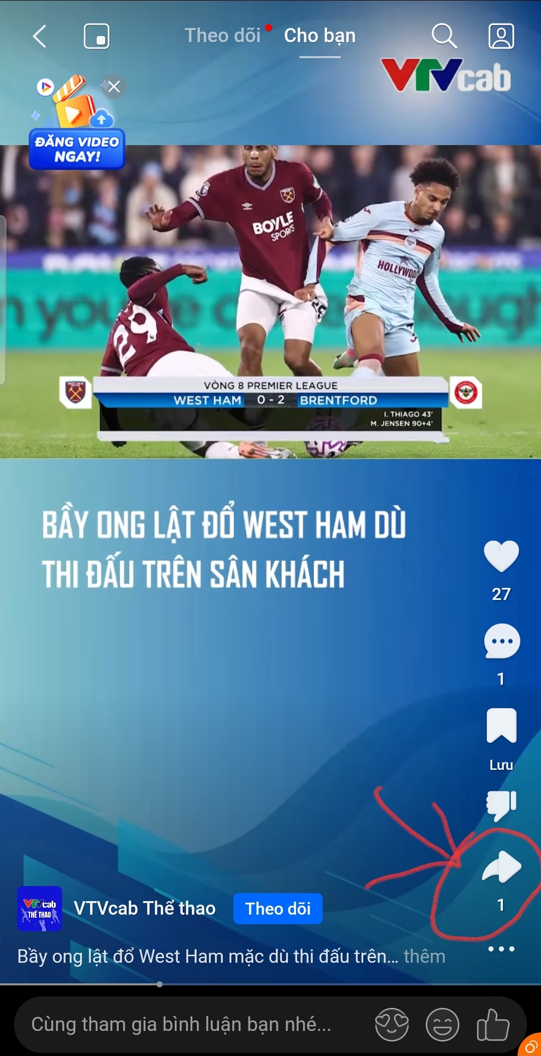 Bước 1 - Ấn vào biểu tượng chia sẻ video Zalo